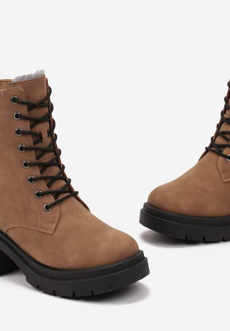 Brązowe Botki Sztyblety za Kostkę na Platformie z Elastyczną Wstawką Adelaine