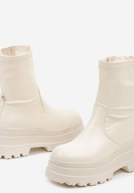 Beżowe Botki na Podwójnej Platformie z Przylegającą Cholewką Belariel