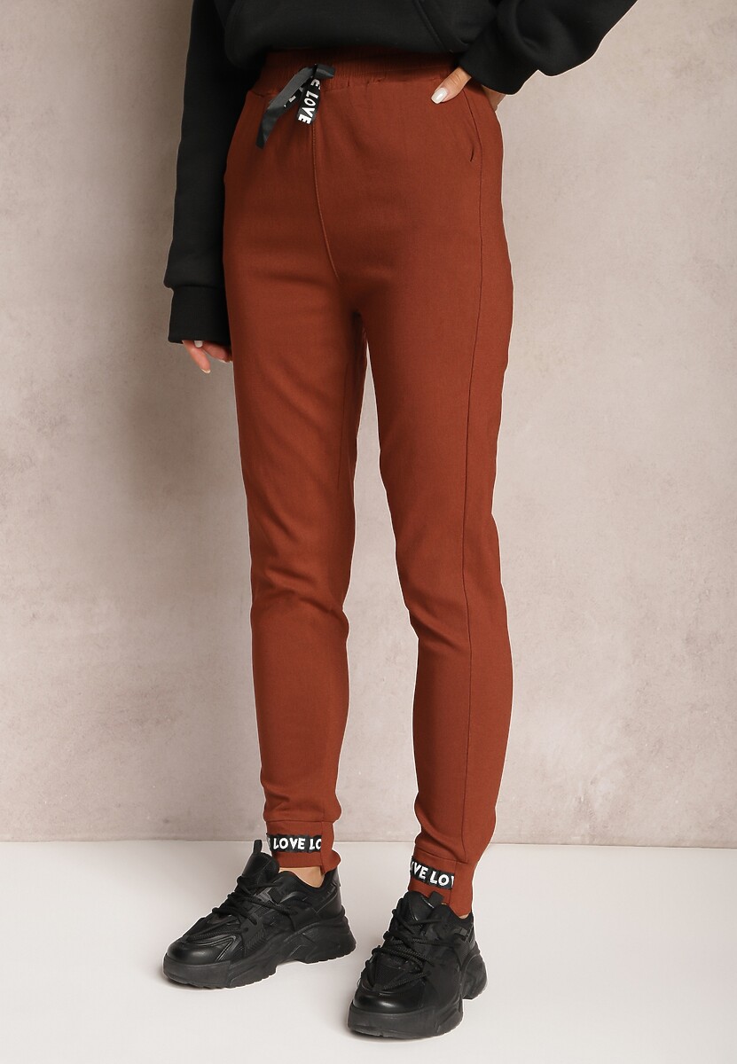 Bordowe Spodnie Bawełniane z Gumką w Pasie Bulara