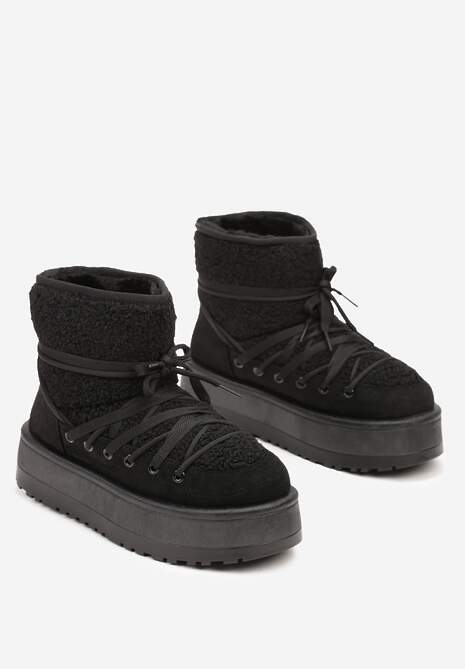 Czarne Śniegowce na Platformie Wykończone Sztucznym Futerkiem Terilani