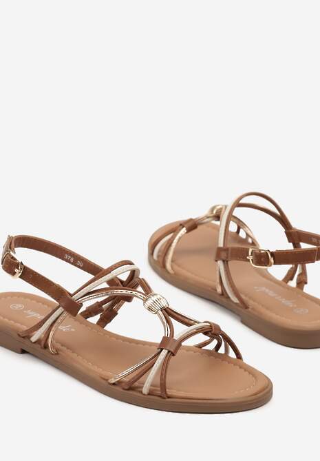 Brązowe Sandały z Przeplatanymi Paskami Mevisea
