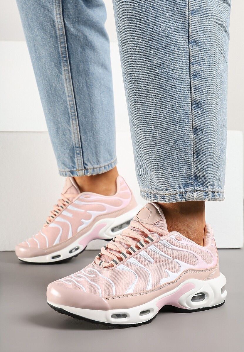 Jasnoróżowe Buty Sportowe Sneakersy z Geometrycznym Tłoczeniem Vulinea