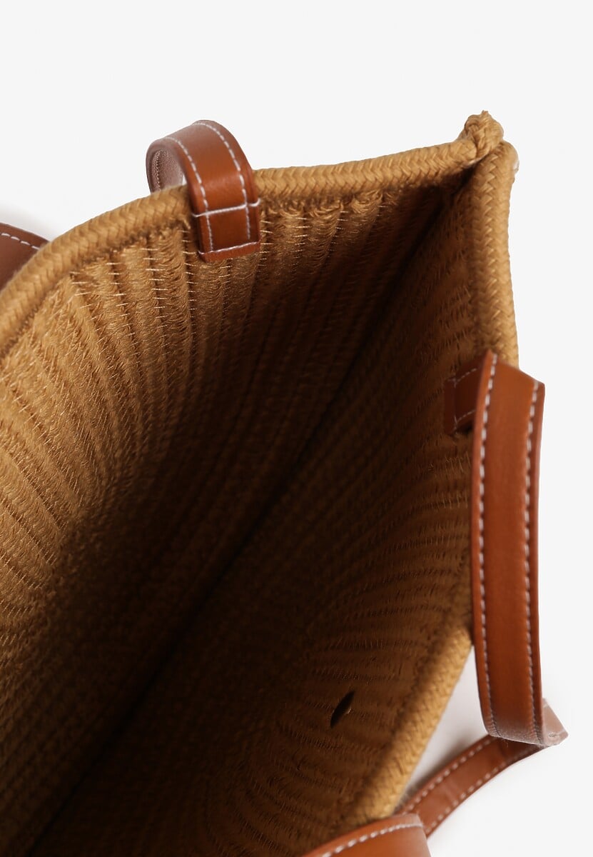 Ciemnobeżowa Półokrągła Torebka z Bawełny z Plecionki Uloressa