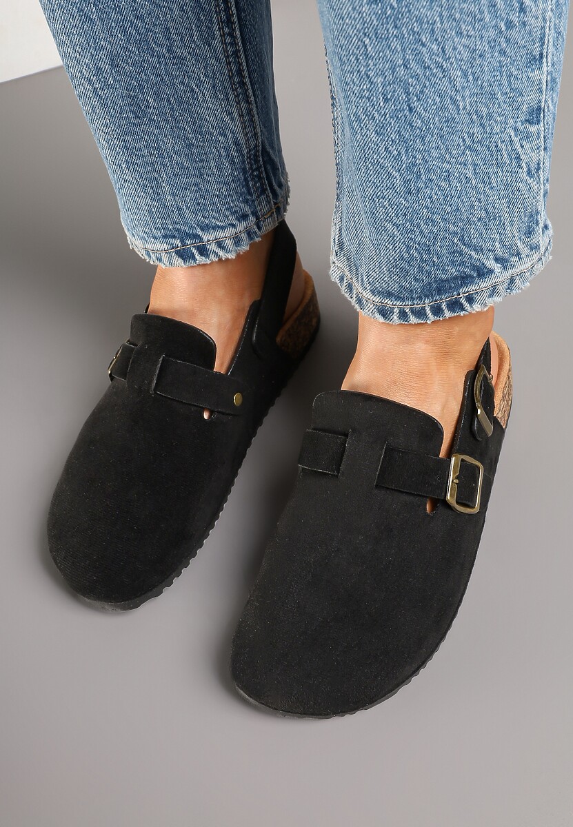 Czarne Sandały Chodaki z Ozdobną Klamerką i Paskiem Senelra