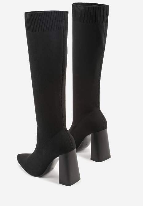 Czarne Kozaki VICES na Słupku ze Skarpetkową Cholewką Zevona