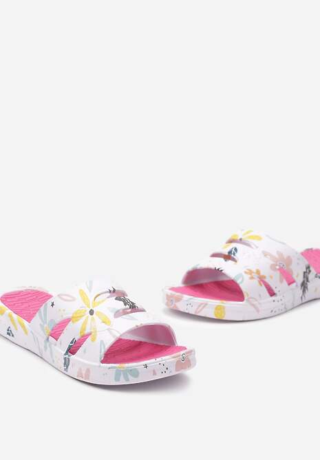Biało-Różowe Piankowe Klapki w Kwiatowy Print Rosafern