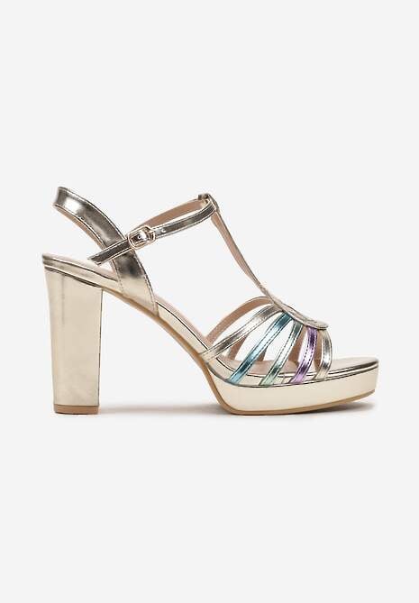 Złote Sandały z Kompozycją z Cienkich Pasków na Słupku Olipasa