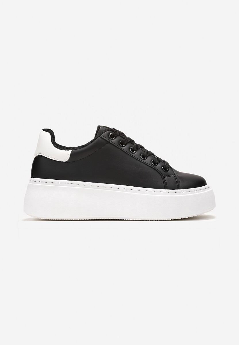 Czarne Sneakersy przed Kostkę na Grubej Podeszwie Bethoria