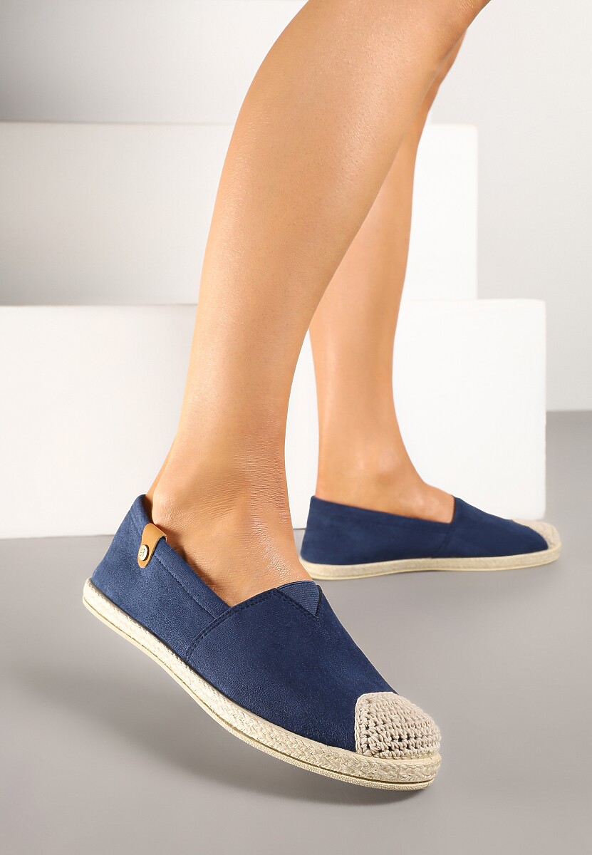 Czarne Espadryle z Elastyczną Wstawką Zdobione Plecionką Kinellis