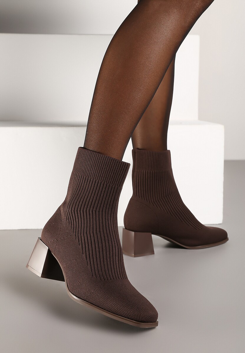 Brązowe Botki na Stożku z Elastyczną Cholewką Lerinana