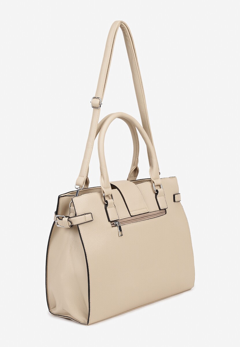 Beżowa Torebka Ozdobiona Klapą i Metaliczną Wstawką Jonavia