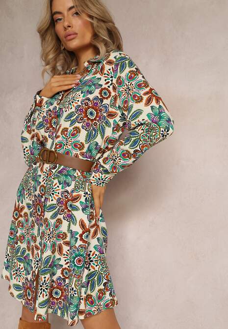 Zielona Koszulowa Sukienka Midi w Kwiaty Livala