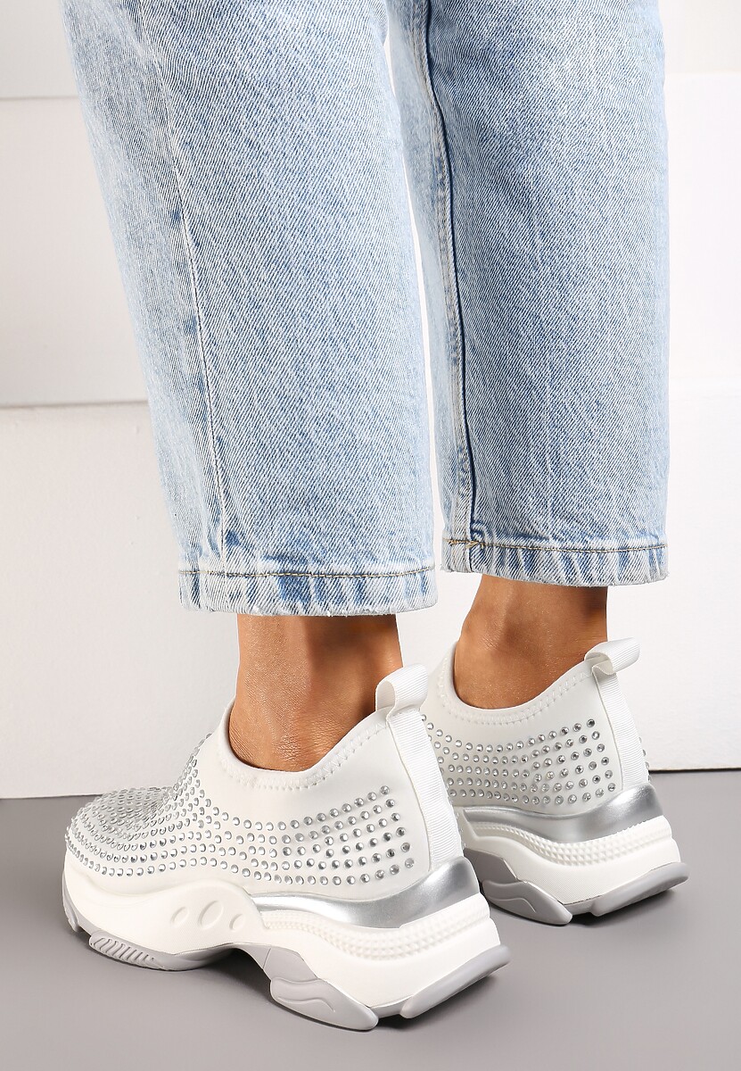 Białe Buty Sportowe na Grubej Podeszwie w Cyrkonie Elerene