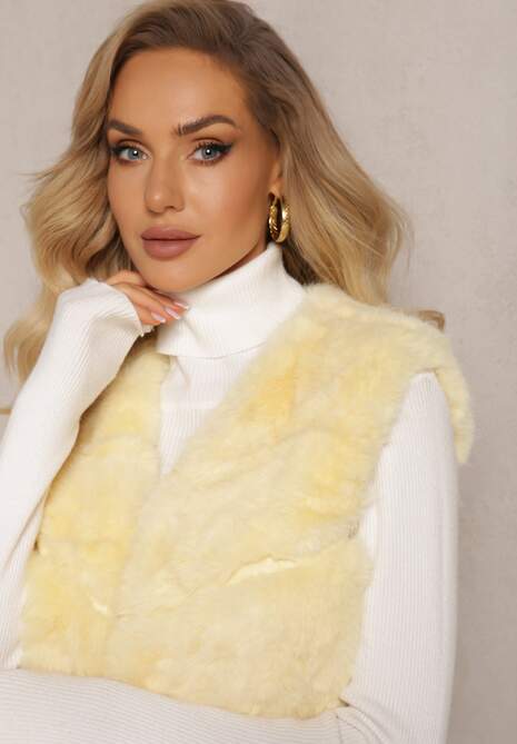 Żółta Kamizelka z Futerkiem i Przeszyciami Iraau