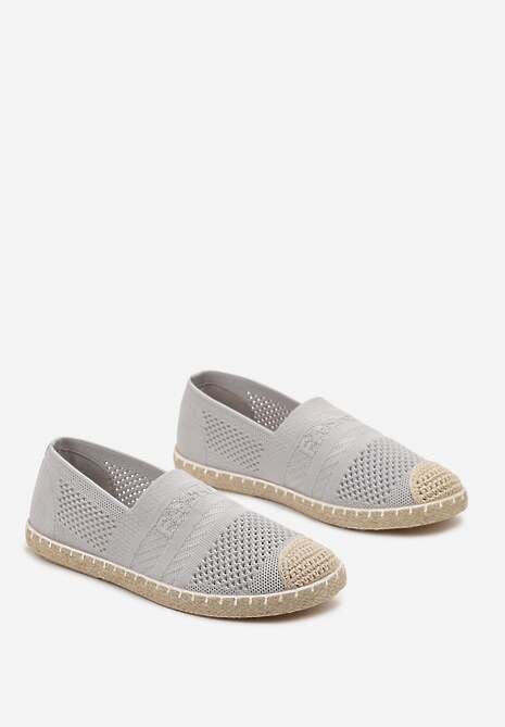 Jasnoszare Espadryle z Plecioną Cholewką przed Kostkę Mokosa