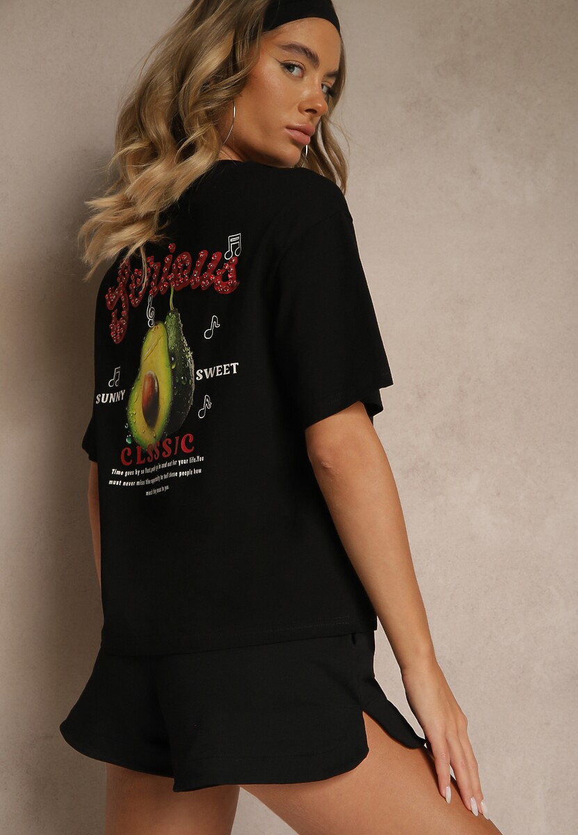 Niebieski T-shirt z Bawełną ze Wzorem Awokado Tilannia