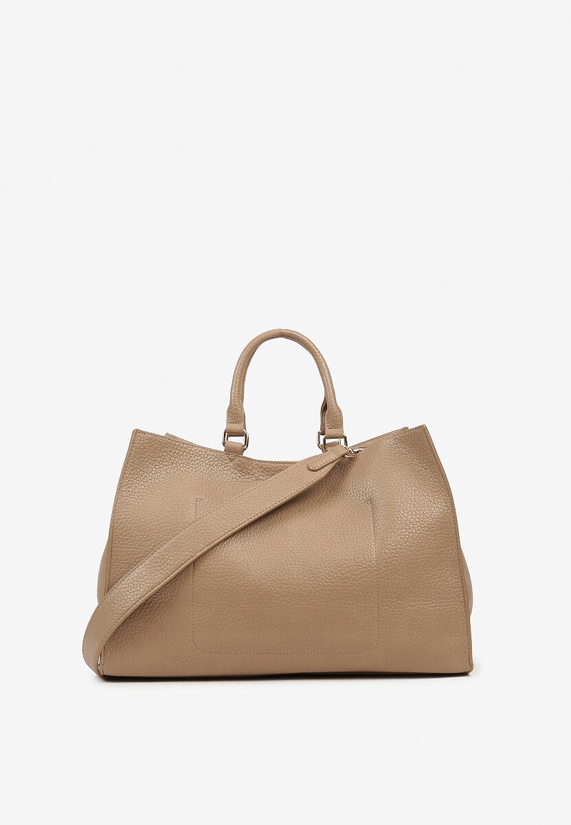 Beżowa Torebka Shopperka z Rączkami Ozdobiona Klamrą Nalasia