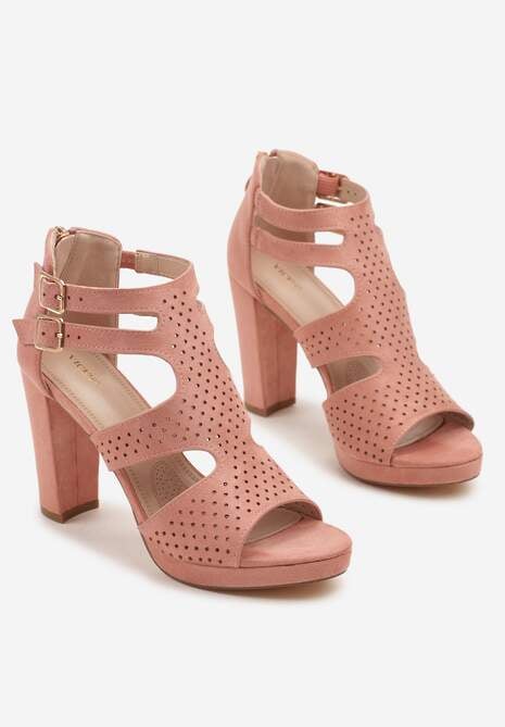 Różowe Sandały na Słupku Vices Ozdobione Wycięciami i Perforacją Firaleia