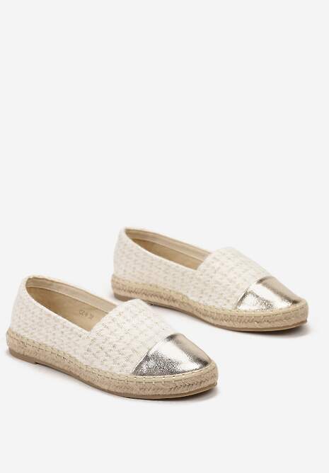 Beżowe Espadryle z Tweedowego Materiału z Plecionką na Podeszwie Hexiria