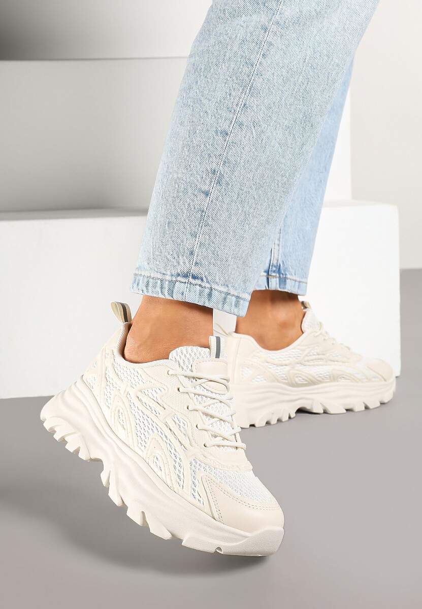 Beżowe Sneakersy z Siateczką i Tłoczeniem na Podeszwie Tulidi