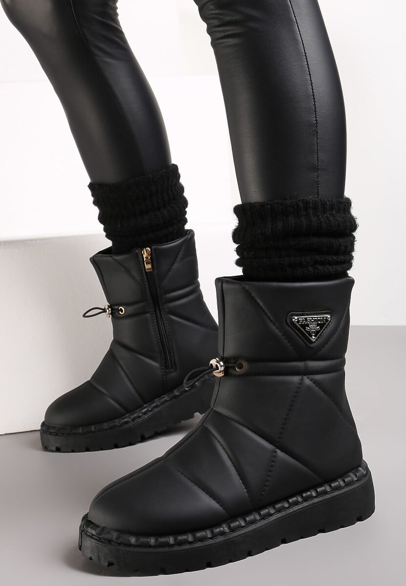 Czarne Śniegowce za Kostkę na Platformie ze Ściągaczem Rindali