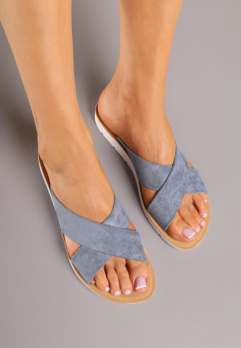 Niebieskie Casualowe Klapki z Przeplatanymi Paskami Liarise