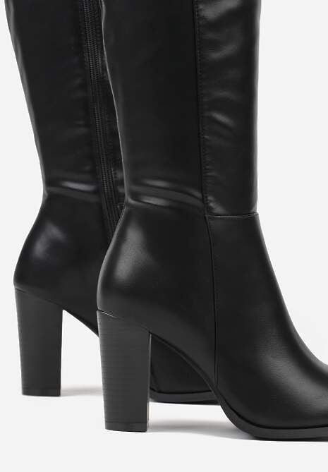 Czarne Eleganckie Kozaki VICES na Słupkowym Obcasie z Cholewką do Kolana Unenela