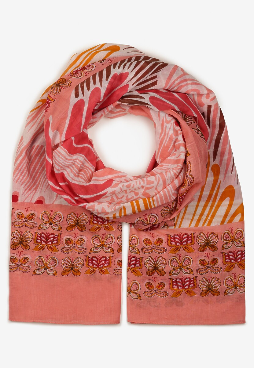 Pomarańczowy Szalik w Stylu Apaszki z Bawełny z Motylami Geniosa