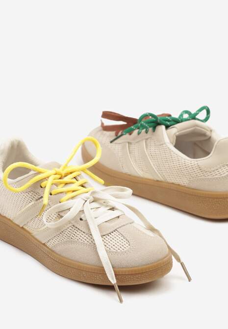 Beżowe Sneakersy z Geometrycznymi Paskami i Podwójnym Wiązaniem Florlevi