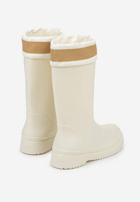 Białe Kalosze Ozdobione Napisem ze Ściągaczem przy Cholewce Voslia