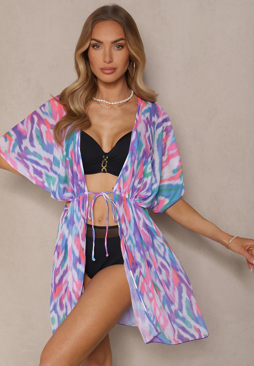 Zielona Siateczkowa Narzutka z Abstrakcyjnym Motywem Ozdobiona Wiązaniem Revoreia