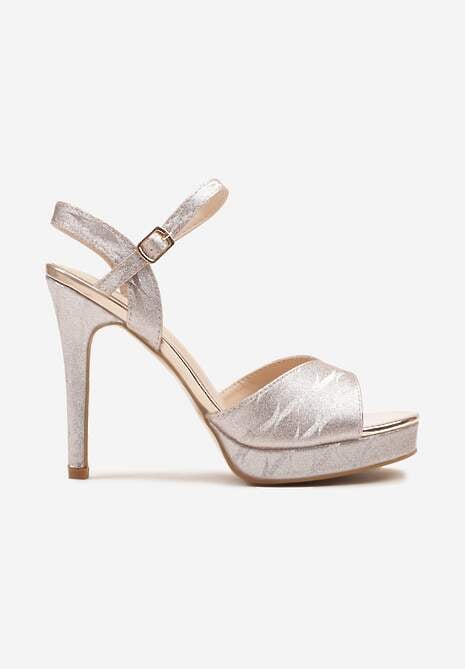 Szampańskie Sandały Szpilki na Szpilce i Platformie w Abstrakcyjny Wzór Lisanitia