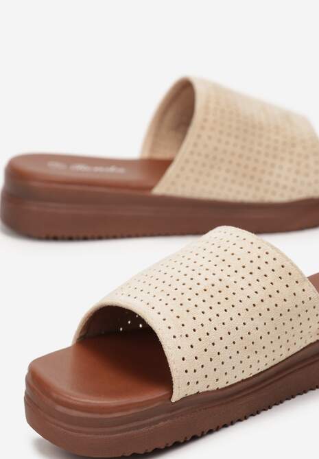 Beżowe Klapki z Ozdobną Perforacją Ozrina