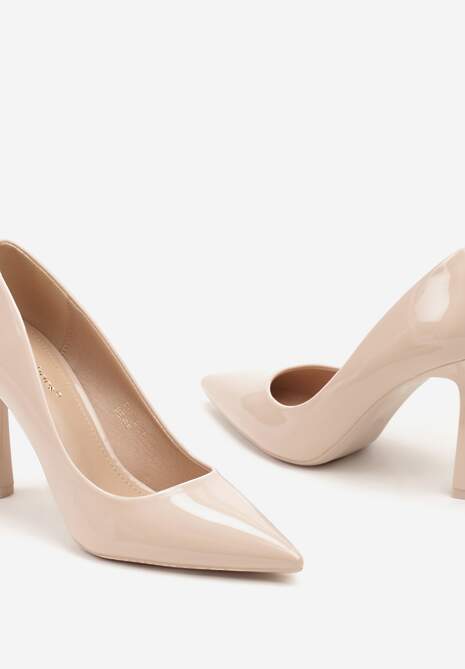 Beżowe Klasyczne Lakierowane Eleganckie Szpilki Emelinae