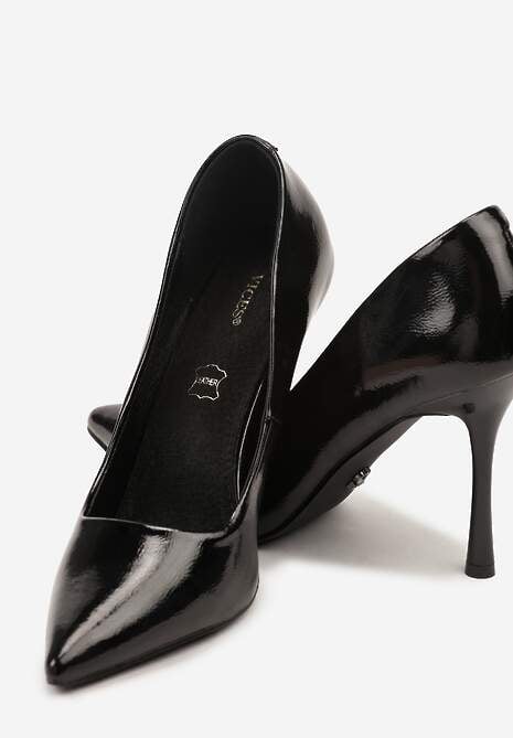 Czarne Szpilki Vices z Lakierowanym Połyskiem i Skórzaną Wkładką Irdlie