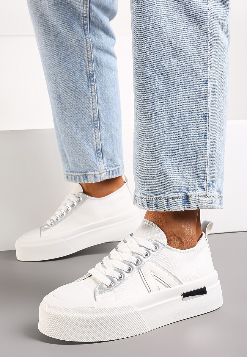 Białe Trampki na Grubej Podeszwie Sznurowane Peonema