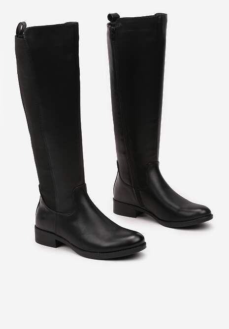 Czarne Kozaki Oficerki z Ozdobną Wstawką Batilaine