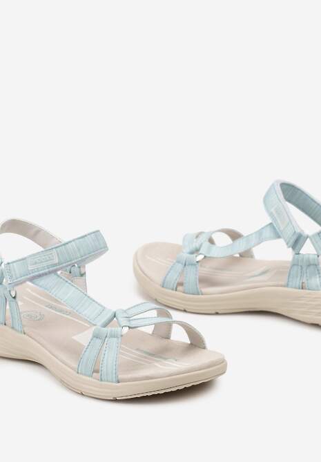 Beżowo-Niebieskie Sandały Zapinane na Rzep z Wkładką ze Skóry Naturalnej Rosxa