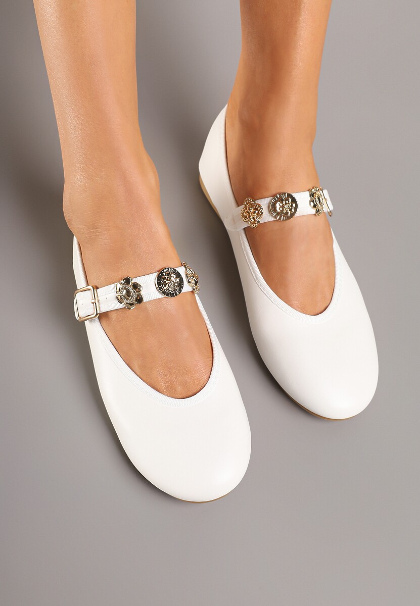 Białe Balerinki Mary Jane Ozdobione Paskiem Ovanne