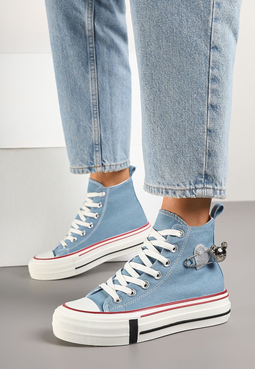 Niebieskie Trampki za Kostkę Ozdobione Aplikacją 3D Vizana