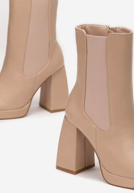 Ciemnobeżowe Botki na Słupku i Niskiej Platformie Lavra