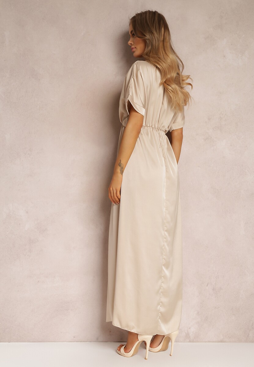 Jasnobeżowa Sukienka Satynowa Cythora