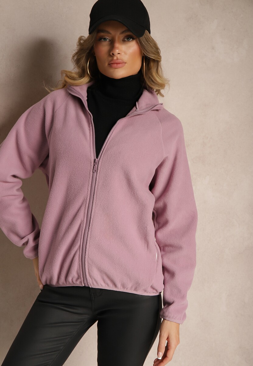 Fioletowa Bluza Polar z Zapięciem na Suwak Kieszeniami i Stójką Esandria