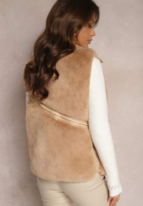 Beżowa Kamizelka Futrzana Hinlosh