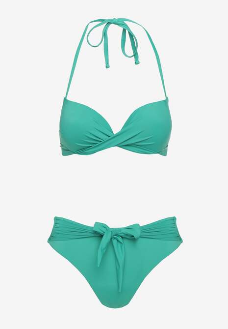 Zielone Bikini Majtki Figi i Biustonosz Ozdobione Wiązaniem Saniorie