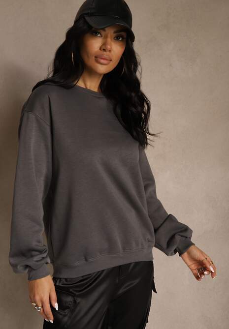 Szara Bluza Ocieplana z Bawełną Ozdobiona Napisem Fezurra