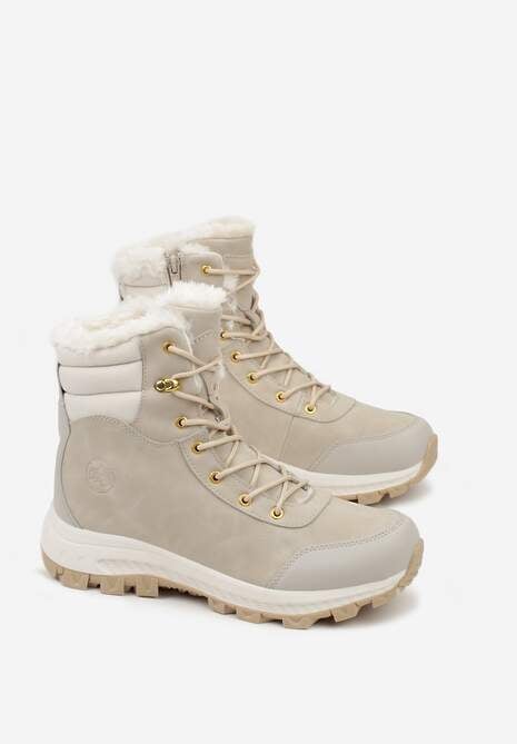 Beżowe Botki Trekkingowe na Platformie ze Sznurowaniem Labrinna