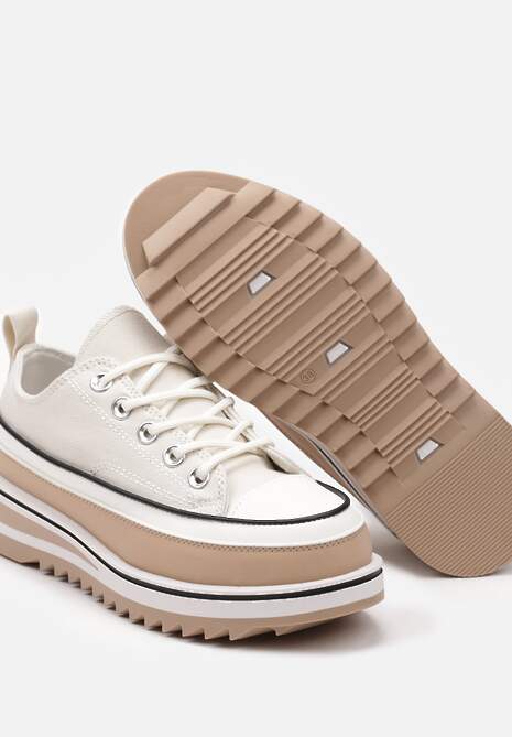 Beżowe Trampki na Masywnej Platformie z Cholewką przed Kostkę Ableeva