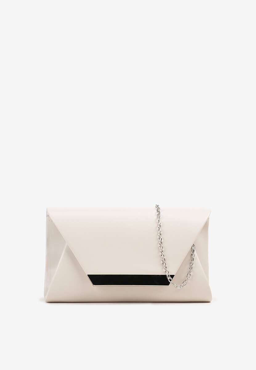 Biała Torebka Kopertówka Zdobiona Metalowym Detalem z Dodatkowym Łańcuszkiem Vorinna