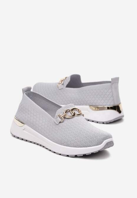 Szare Wsuwane Półbuty w Stylu Tenisówek Ozdobione Klamrą Wiatalia